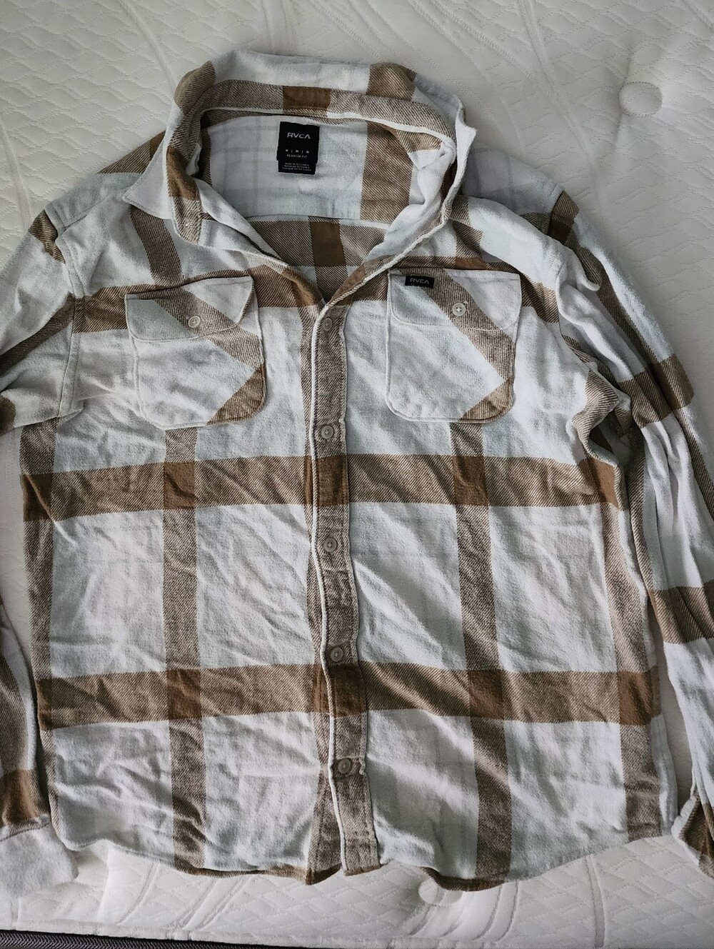 RVCA Men's That'll Do Flannel Beige and White